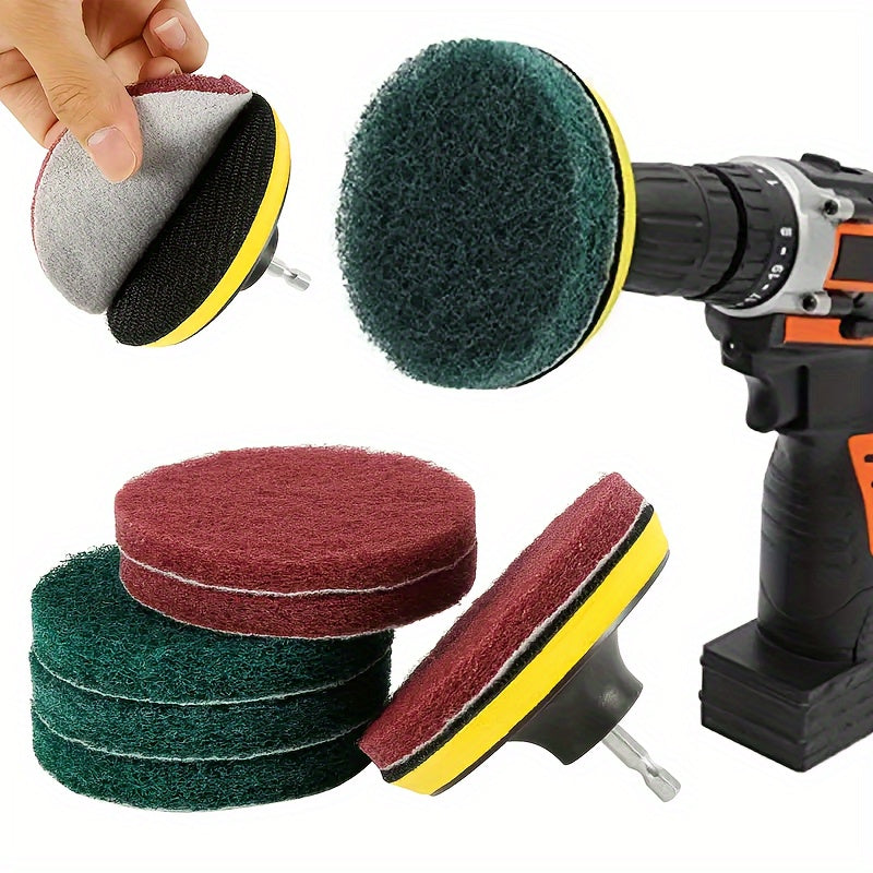 Set of 8 cleaning sponges, with an electric tile scrubber, designed for easy cleaning of bathroom floors and bathtubs. This set includes a perfect cleaning and polishing pad.