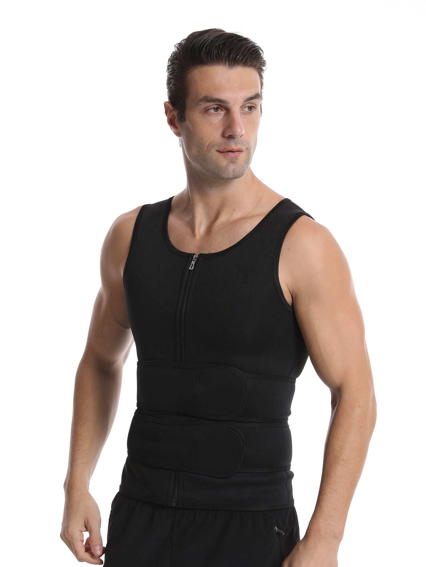 Student's new chest binder top with abdominal belt, body shaper, waist cincher, and tank top.