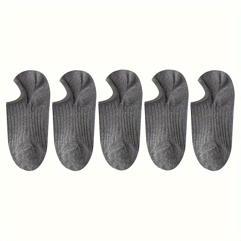 5 pairs of men's solid striped no-show socks with anti-odor and sweat-absorbing features, suitable for year-round wear.