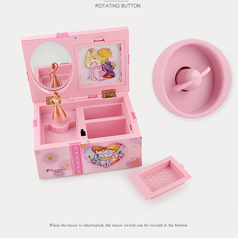 MiiYoung Ballet Dancer Music Box with Makeup Mirror - Rotating Jewelry Organizer, Ideal Birthday Present for Girls