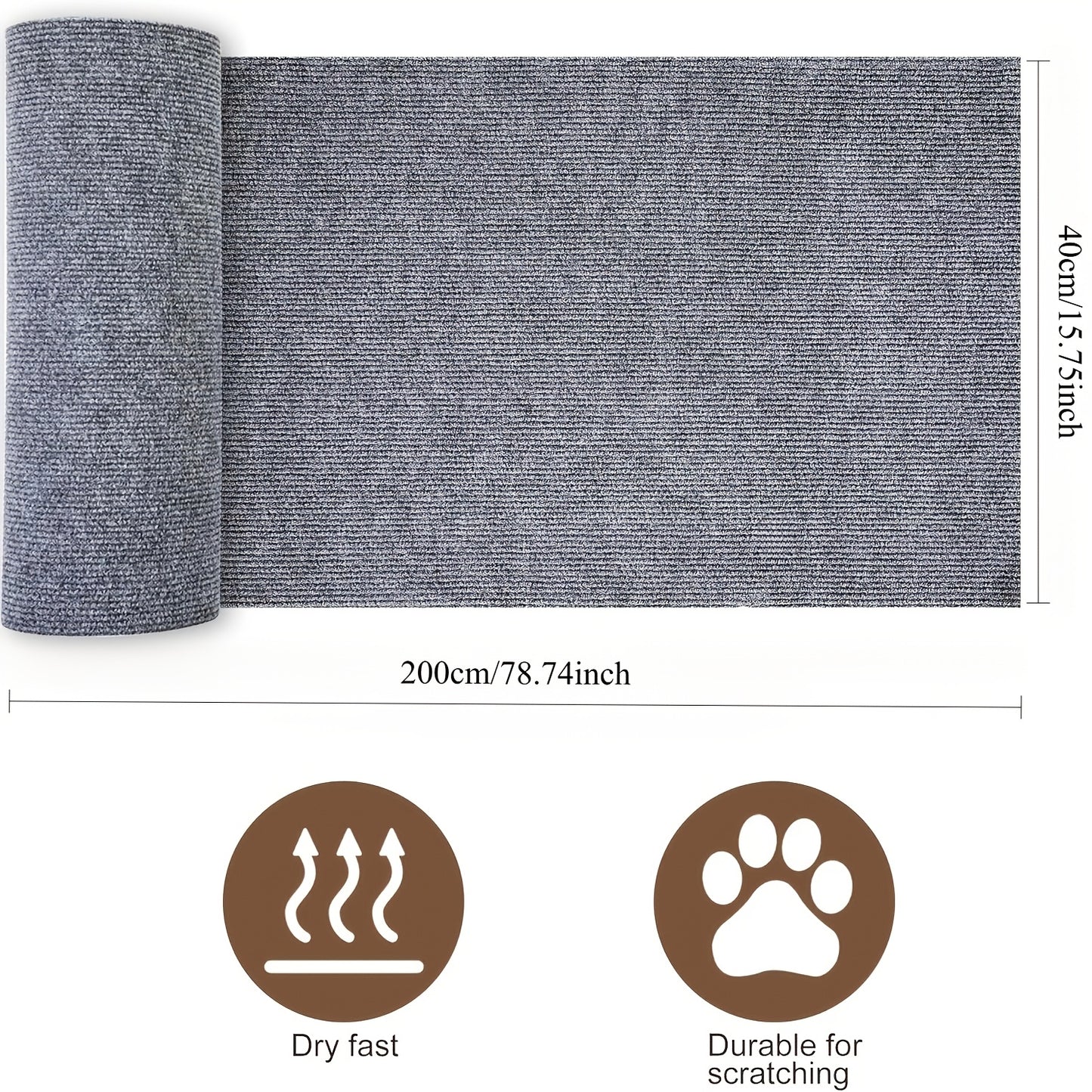 Trim-able cat furniture protector with self-adhesive scratching mat to safeguard couches, doors, and cat tree shelves from claws in grey color, 78.7 x 15.8.