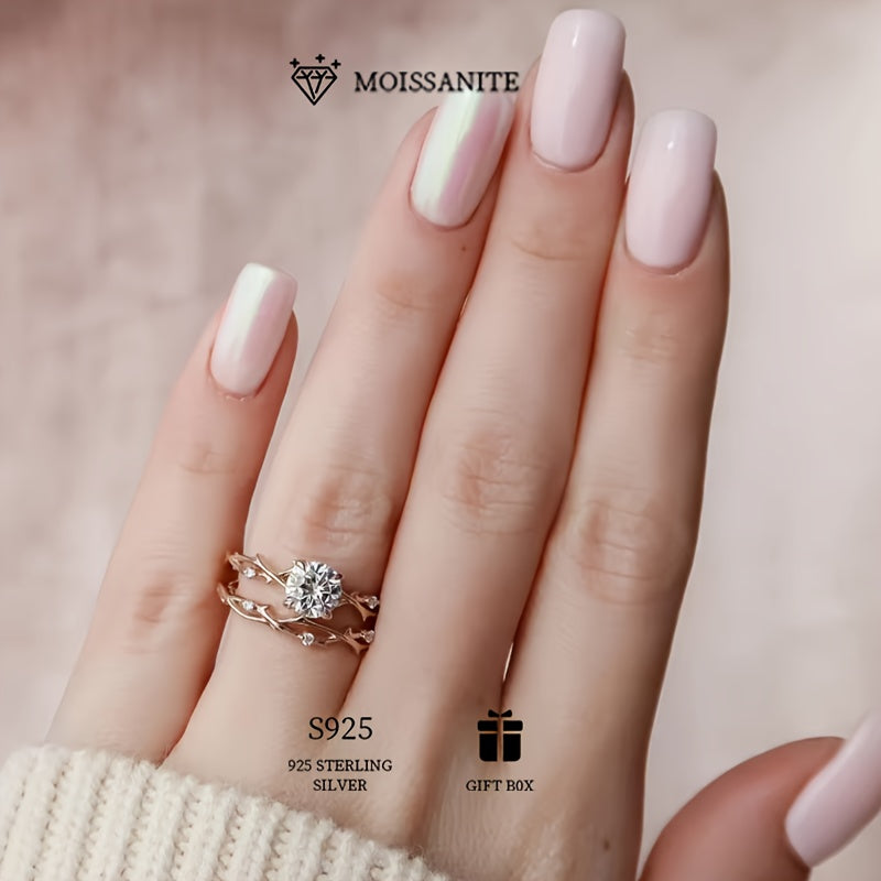 Stunning 2-3ct Moissanite Engagement Ring - Made with Hypoallergenic S925 Sterling Silver, Featuring a Timeless Branch Design and Four Prong Setting, Ideal for Weddings & Proposals, Comes with Certificate of Authenticity & Luxurious Gift Box.