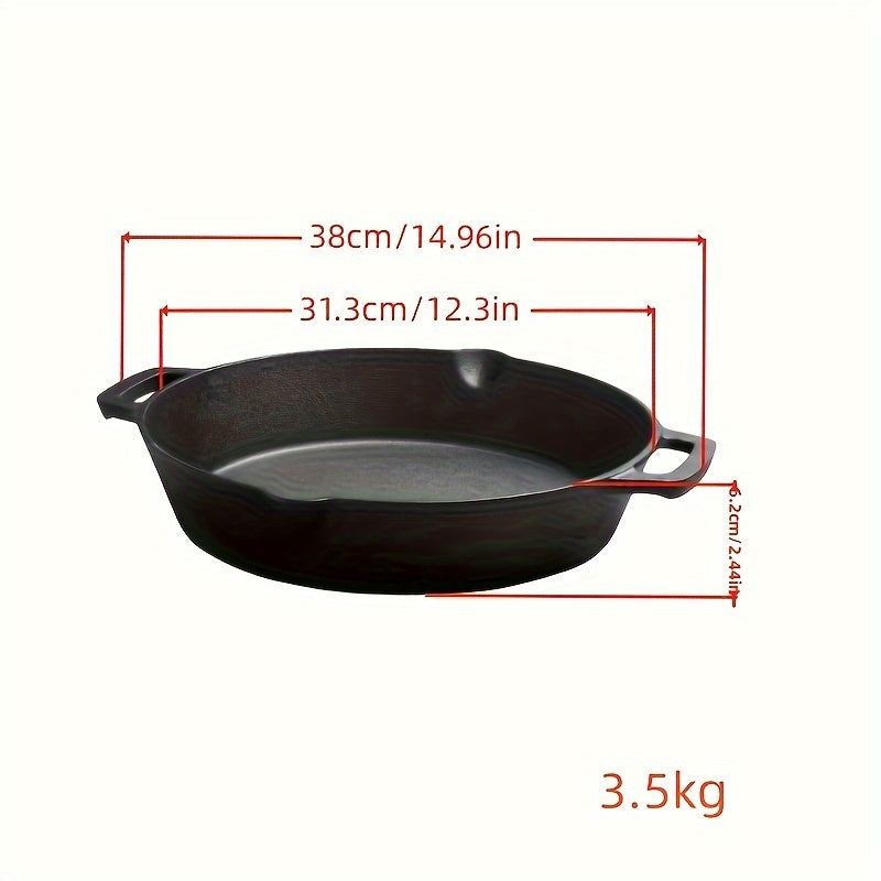 26.01cm Cast Iron Skillet with Dual Handles, Non-Stick Coating, Thickened Design, Uncoated Surface, Oven Safe, Induction Cooktop Compatible, Essential Kitchen Cookware, Smooth Surface for Home Cooking