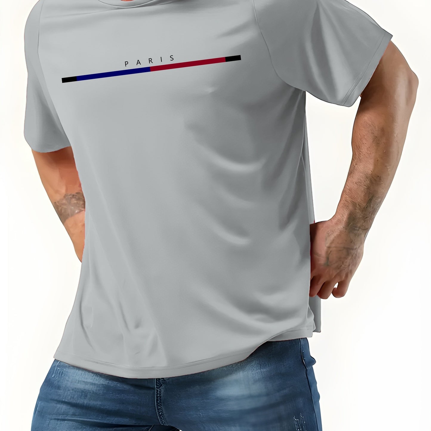 Men's Paris Print T-shirt for Big & Tall Guys, Ideal for Outdoor Casual Wear