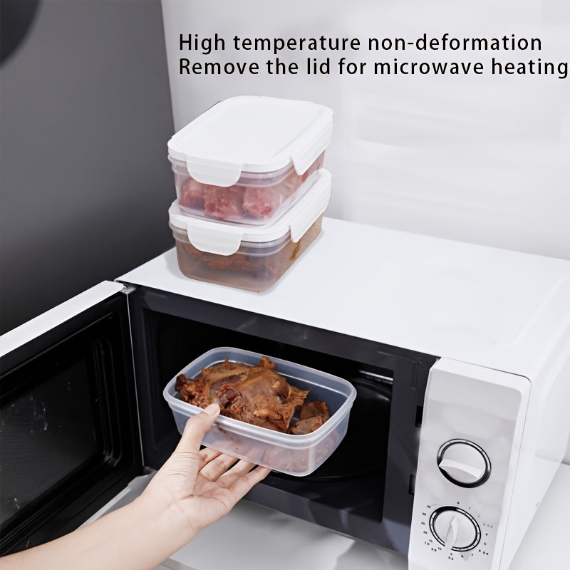 Stackable and leak-proof food storage containers — 10 pieces of 850mL/1400mL refrigerator fresh-keeping boxes. Ideal for kitchen, refrigerator, and outdoor food storage. These sealed, microwaveable fresh-keeping boxes are a convenient solution for