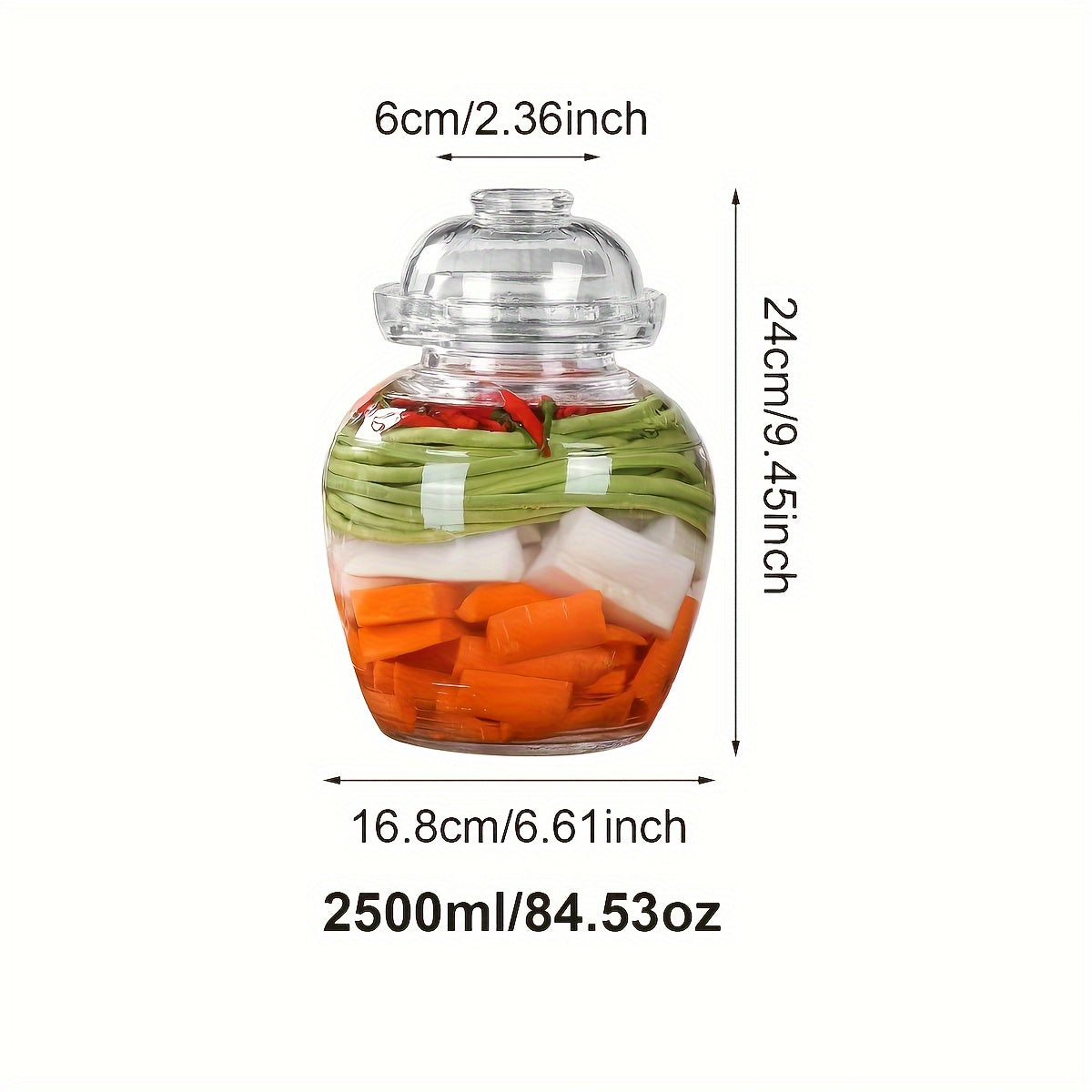 Glass fermentation jar with water seal airlock lid and cleaning brush, traditional fermenting kit for pickles, kimchi, sauerkraut, kombucha.