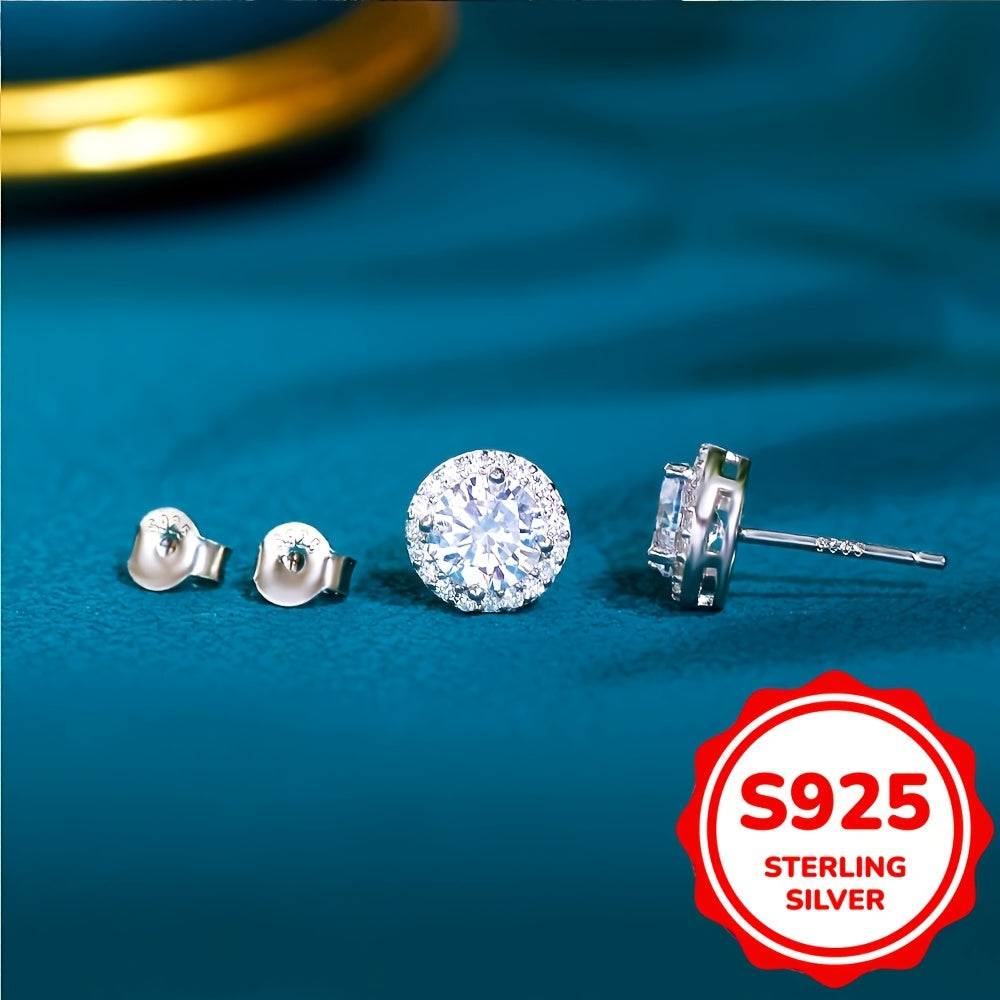 Stunning 925 Sterling Silver Stud Earrings featuring Shimmering 8mm Round Cut Cubic Zirconia - Ideal for Weddings & Special Occasions, Hypoallergenic, Presented in Gift Box, Transparent, Secure Claw Setting