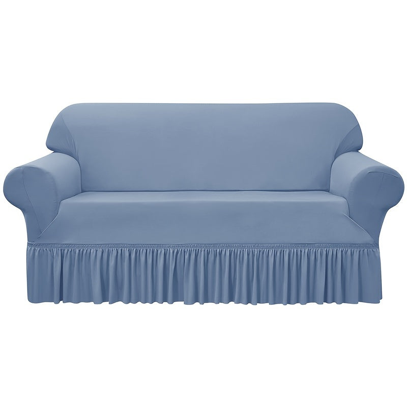 Elastic waterproof sofa slipcover with skirt for all seasons, ideal furniture protection for home and office.