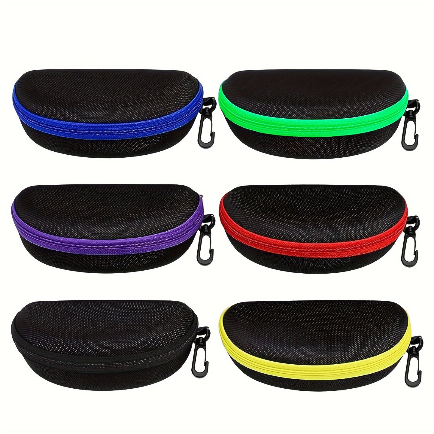 Set of 6 semi-hard sunglass cases with zipper and carabiner hook for travel - protect your eyeglasses on the go