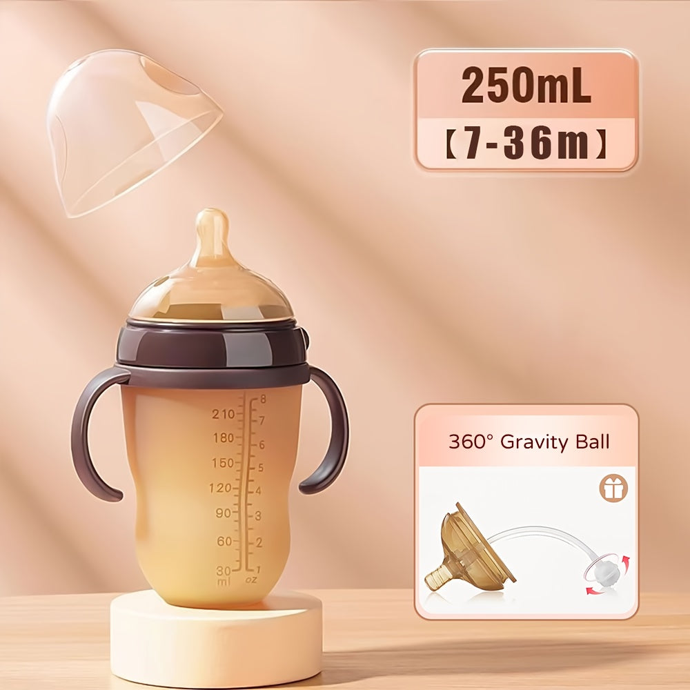 Silicone Handle Baby Bottle for Babies 0-36 Months, Available in 150ml and 240ml sizes, BPA-free and Soft with a bite-resistant design. Suitable for Baby Boys and Girls, Anti-Drop feature makes it ideal for Newborns. Great as a Gift!