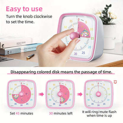 YUNBAOIT Rainbow Visual Timer with Night Light - Ideal for Classroom, Kitchen, and Office - Silent 60-Minute Countdown Timer