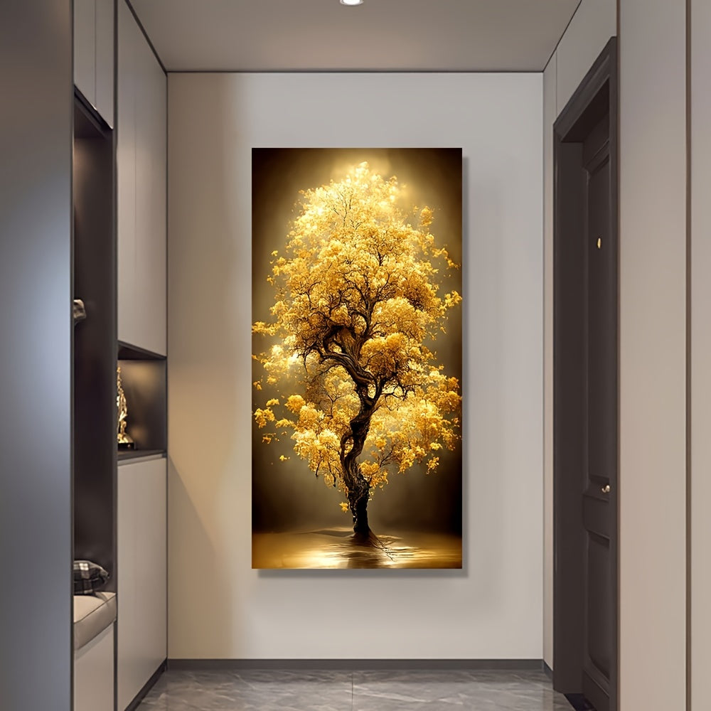 Golden Fortune Tree Canvas Poster Wall Art: Unframed, Landscape Modern Art Painting, HD Printing, Suitable for Home Decor, 50.04x99.82 cm