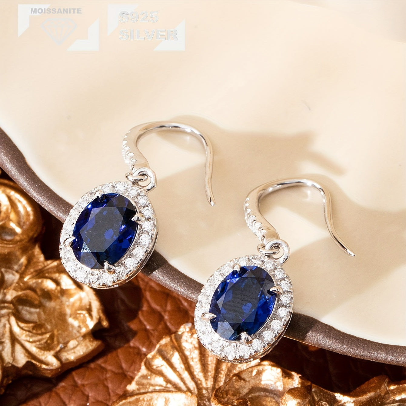 Timeless Elegant 925 Sterling Silver Drop Earrings with Oval Cut Synthetic Sapphire & Moissanite Accents, Vintage Inspired, Perfect for Weddings & Special Occasions, Versatile All-Year Glamour