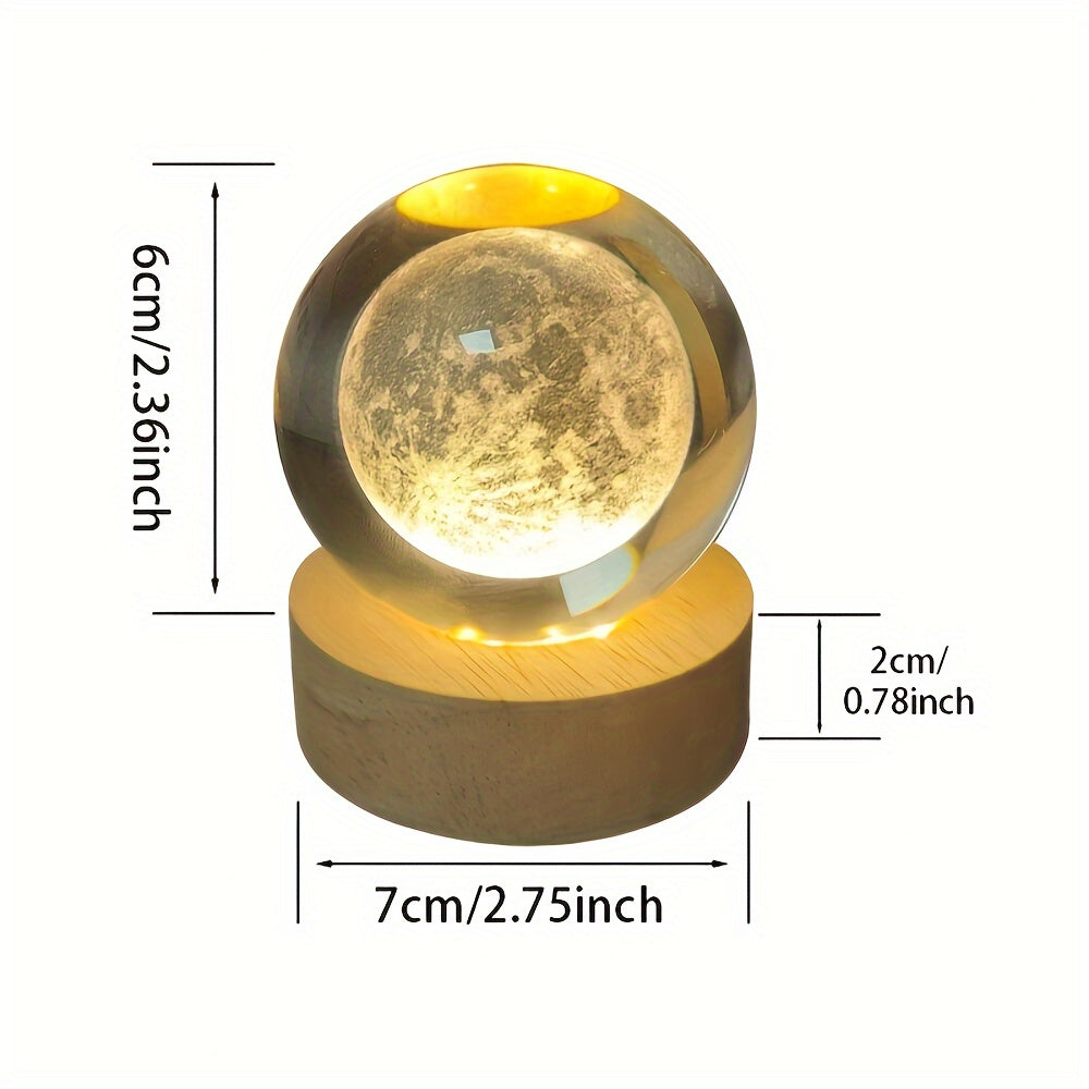 3D crystal ball LED night light for Saturn in the Galaxy Solar System, USB powered with polished finish for home decor and birthday gifts.