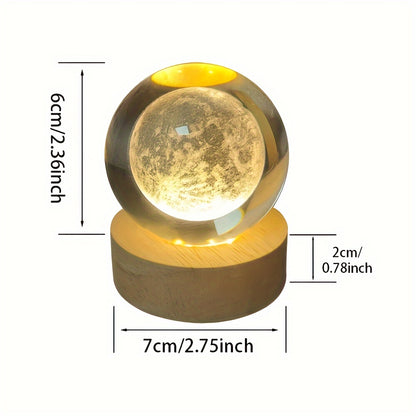 3D crystal ball LED night light for Saturn in the Galaxy Solar System, USB powered with polished finish for home decor and birthday gifts.