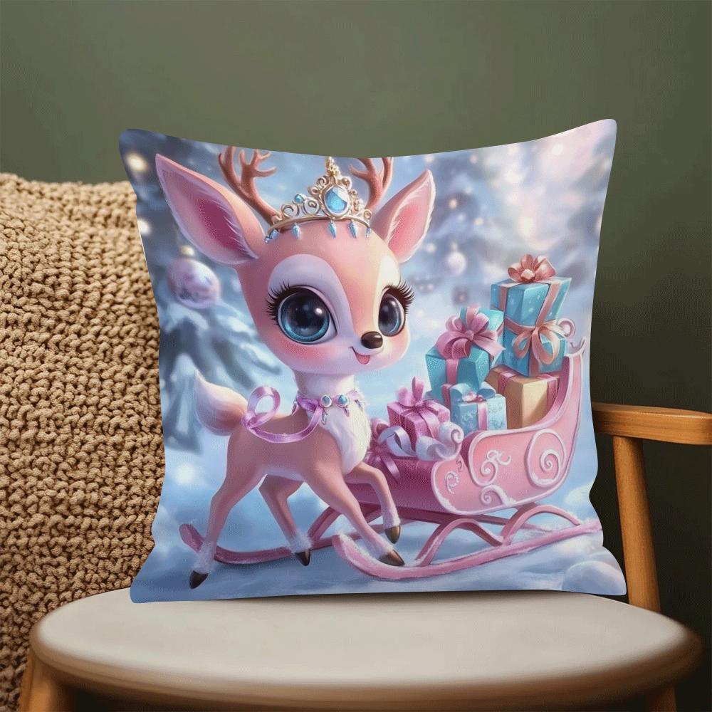 Add a touch of traditional Christmas cheer to your sofa or bedroom with this festive throw pillow cover. Made of durable polyester, this 45.01cm square cover features a charming elf and reindeer design. The zipper closure makes it easy to remove and