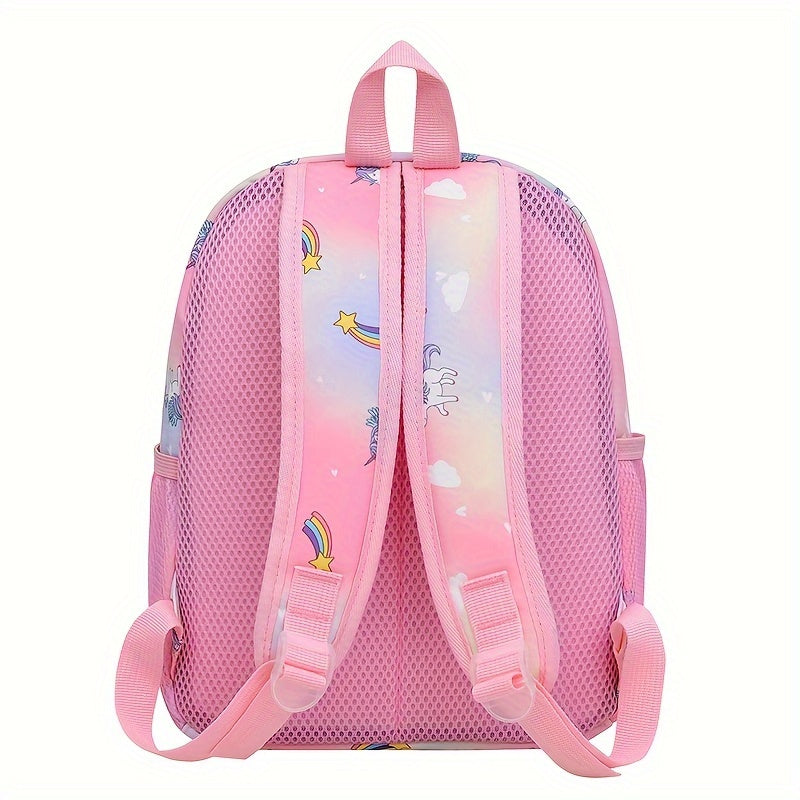 Cute Unicorn Princess Backpack for Girls - Nylon, Waterproof & Lightweight with Adjustable Straps, Zip Closure - Ideal for Kindergarten & Outdoor Adventures, Ages 3-6, Unicorn-themed.