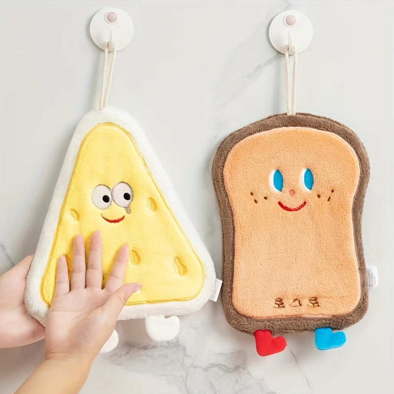 Soft, absorbent cartoon cheese hand towel suitable for kitchen and bathroom use.