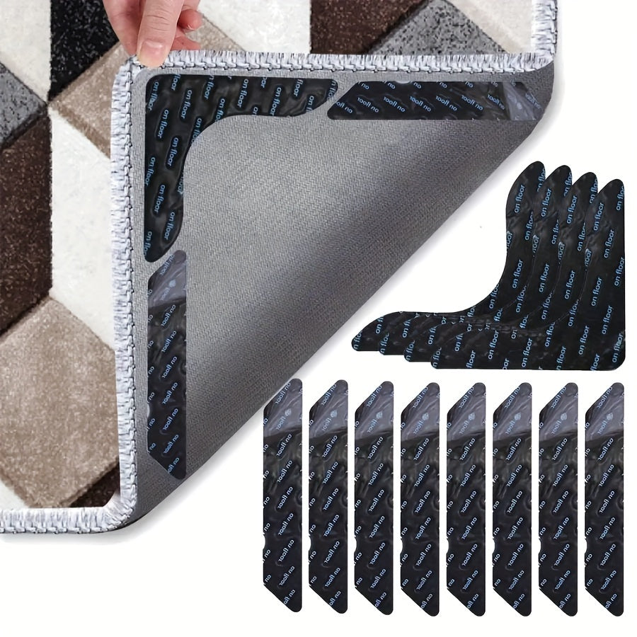 Prevent slips and keep rugs in place with the 12-Pack Gripmax Non-Slip Washable Carpet Grippers. These reusable PVC adhesive corner pads are ideal for use in the living room, dining room, and bathroom. Perfect for indoor, office, and entryway use, they