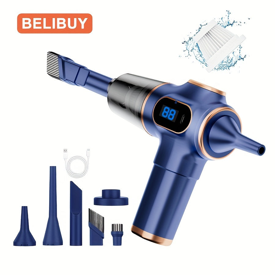 BELIBUY Wireless Handheld Vacuum Cleaner with USB charging, 3.2KPa suction, and multiple attachments - ideal for car, office, and home use.