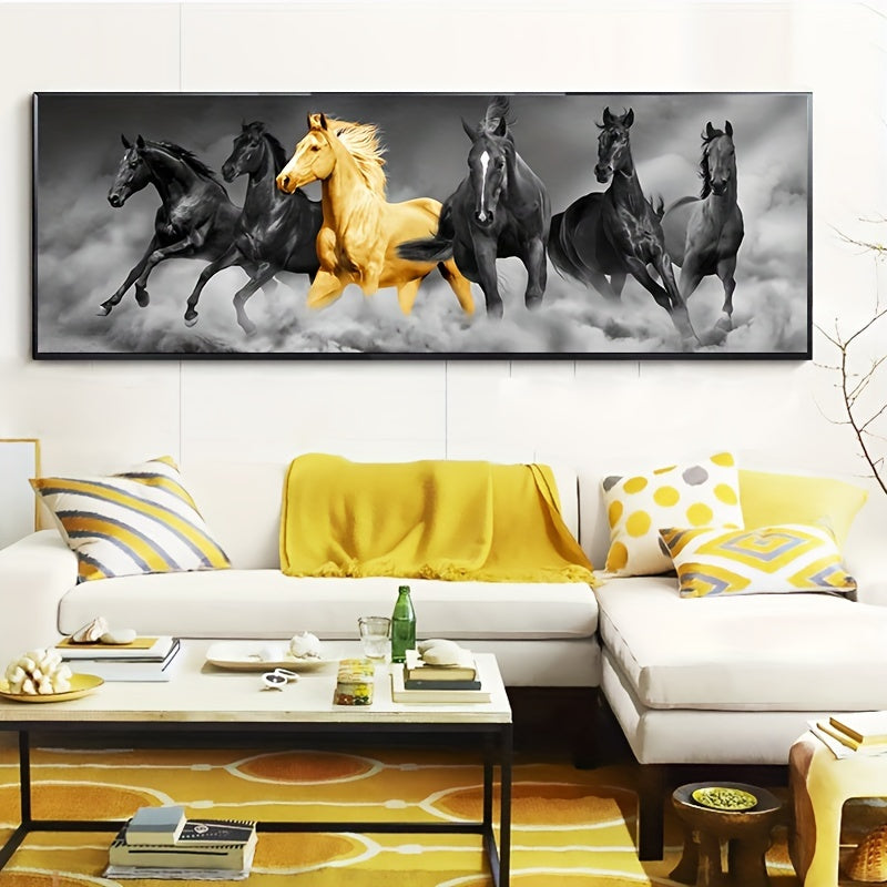 Golden Six Running Horses Canvas Painting - Perfect for Animal Lovers and Art Enthusiasts, Ideal for Home, Room, or Bedroom Decor