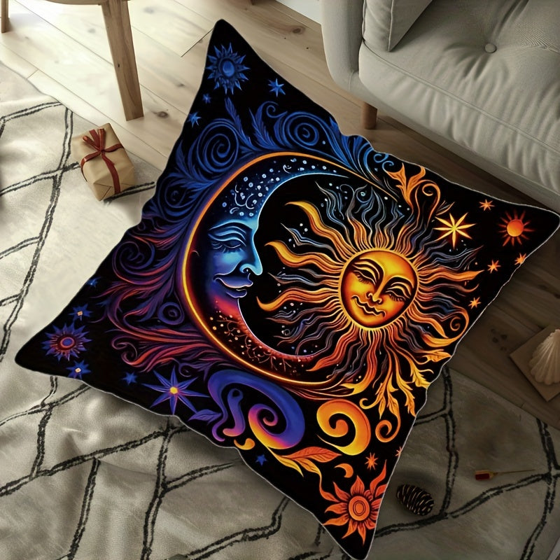 Sun and Moon throw pillow cover - 44.96x44.96 cm, cosmic art design, zippered polyester square case, contemporary style, machine washable, no insert