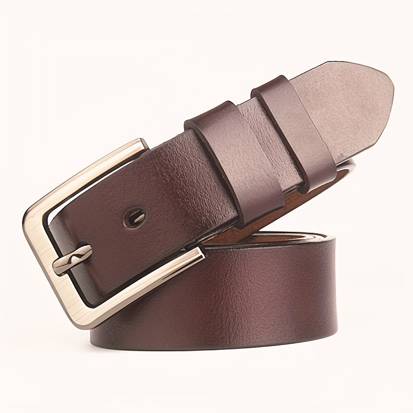 Men's black cowhide leather belt with square alloy buckle - casual fashion accessory, high-quality, do not wash.