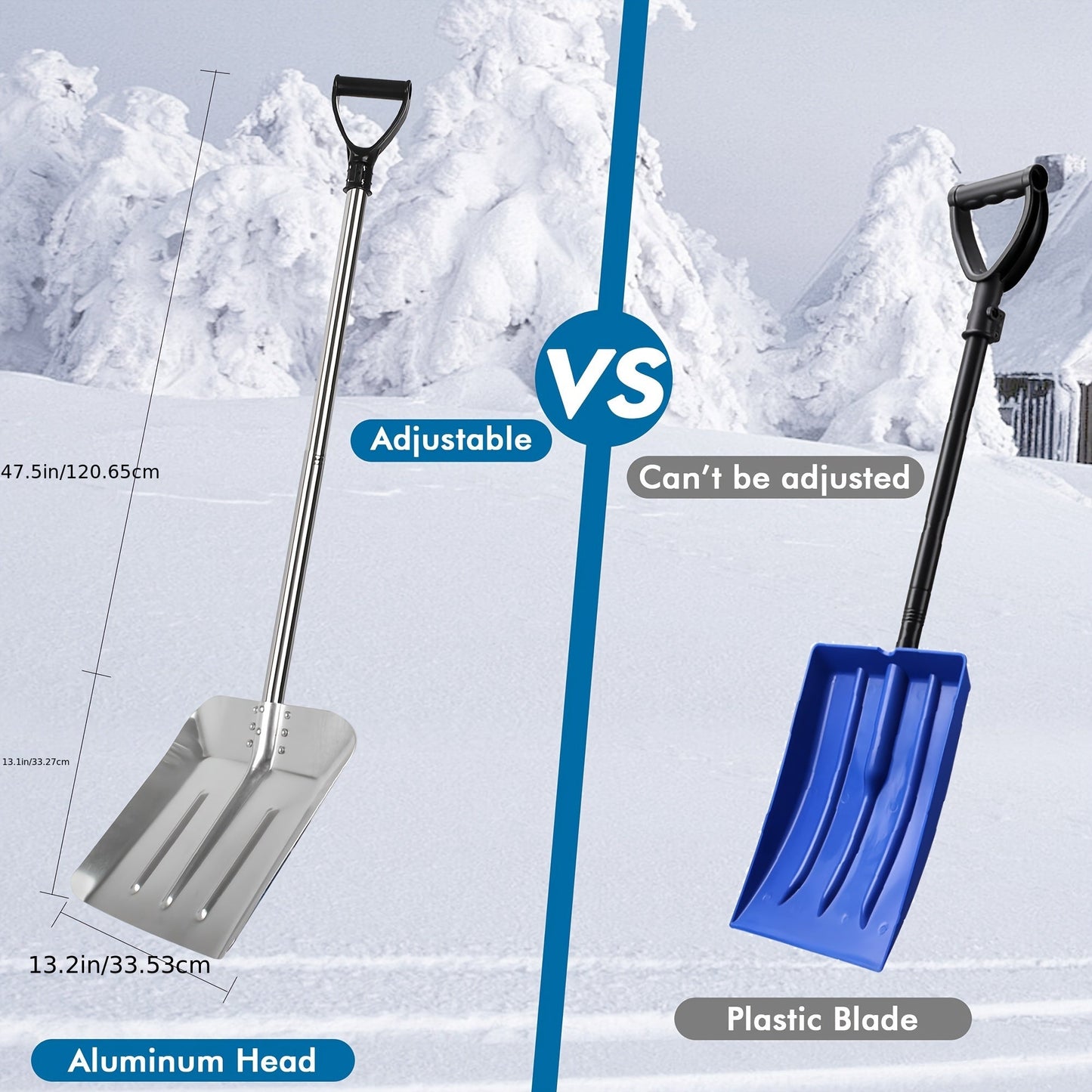 Долговечная алюминиевая снежная лопата 88,9 см с регулируемой длинной ручкой, складная металлическая снежная лопата для улицы, сада, патио, автомобиля, удаления снега зимой