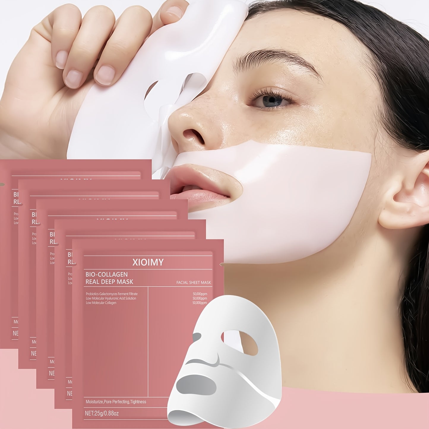 XIOIMY 5-Pack Unisex Adult Collagen Facial Masks hydrate and brighten skin with lemon fragrance, alcohol-free, and rich in hyaluronic acid for all skin types.