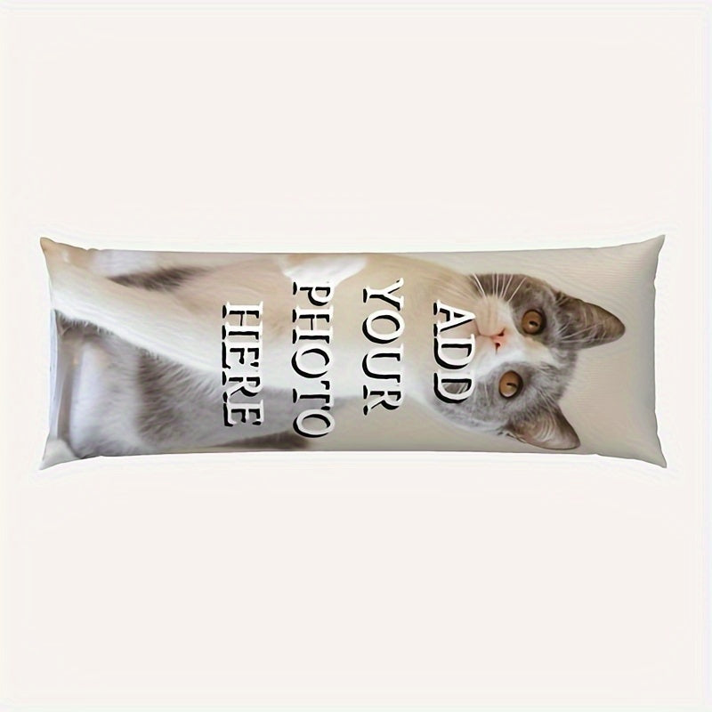 Get a personalized cat or dog image body pillowcase measuring 50.8x137.16 cm. This long hug pillow cover is made with soft plush short fabric and features a double-sided print with an invisible zipper. Suitable for adults aged 14 and up, this makes a