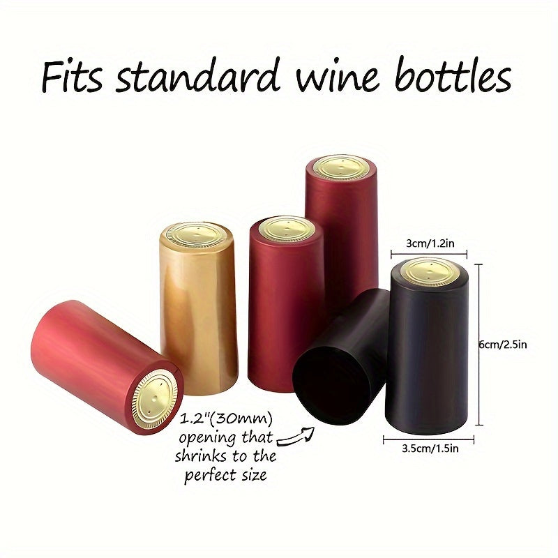 100 PVC heat shrink capsules with tear tab for wine bottles; shrinkable film wrap for straight mouth bottles.