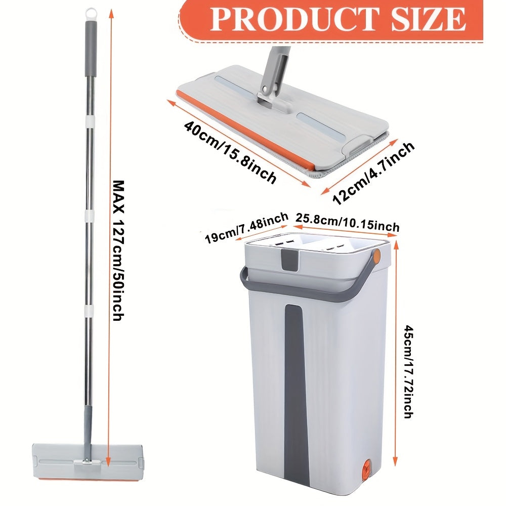 Flat Mop and Bucket Set with Wringer - No Hands Required! Features a 132.08cm Long Handle and 4 Reusable Microfiber Pads for Easy Floor, Wall, and Window Cleaning. Perfect for Bedroom, Kitchen, Living Room, and Home. Great for Window Cleaning too!