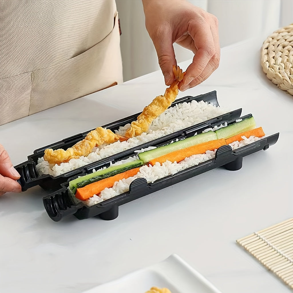 Tools for making DIY sushi, including a round tube sushi mold.