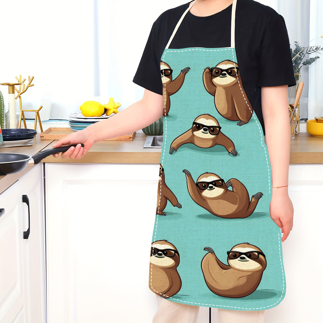 This kitchen apron is perfect for both men and women, featuring a unique animal cartoon print on breathable linen material. The fabric is waterproof, oil-resistant, and stain-resistant, making it easy to clean. Combining style with functionality, this