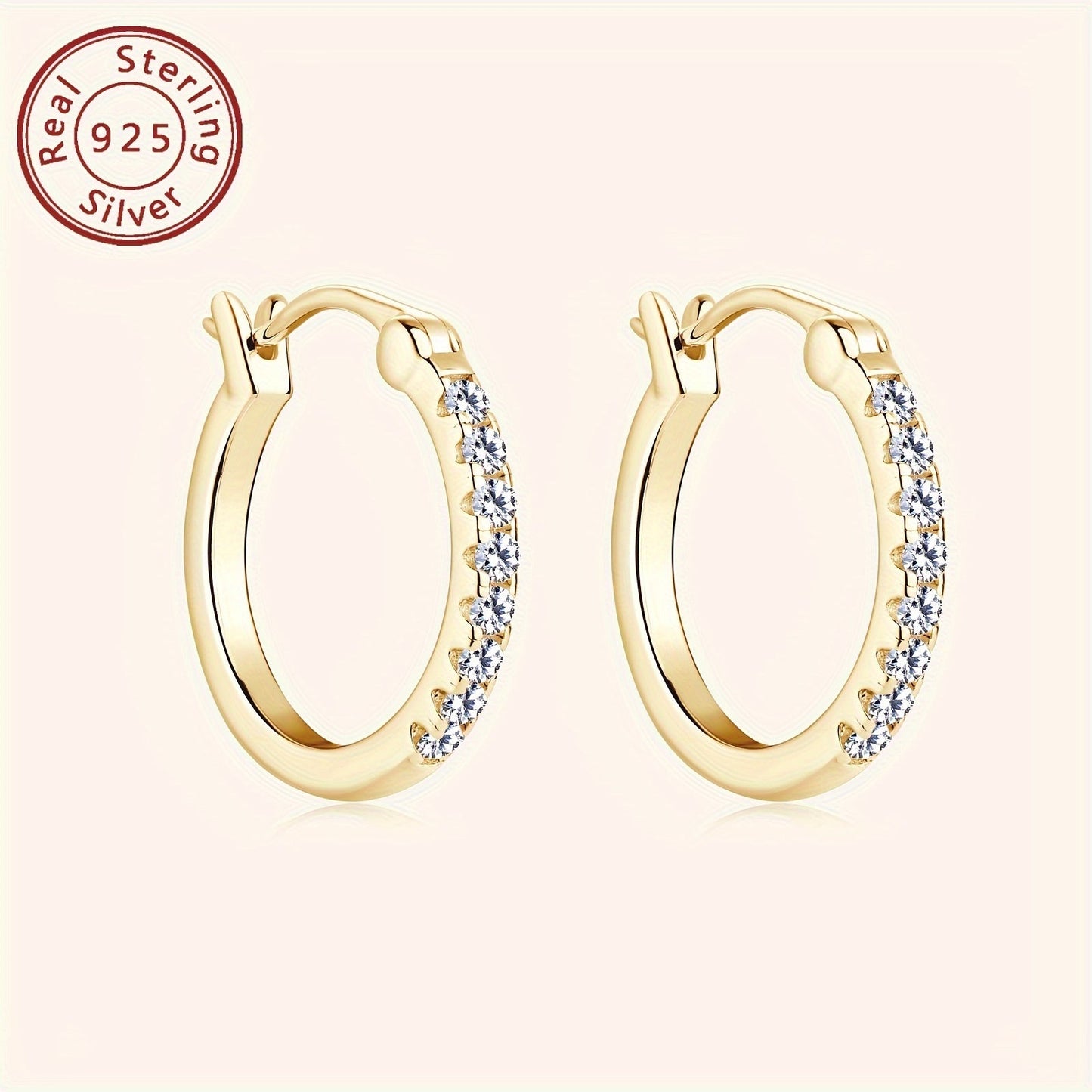 These elegant earrings are crafted from 925 sterling silver and feature a pair of round Moissanite stones. Each earring weighs approximately 3.94g and is adorned with 16 pieces of 1.8mm Moissanite stones, totaling 0.4 carats per pair. Perfect for adding