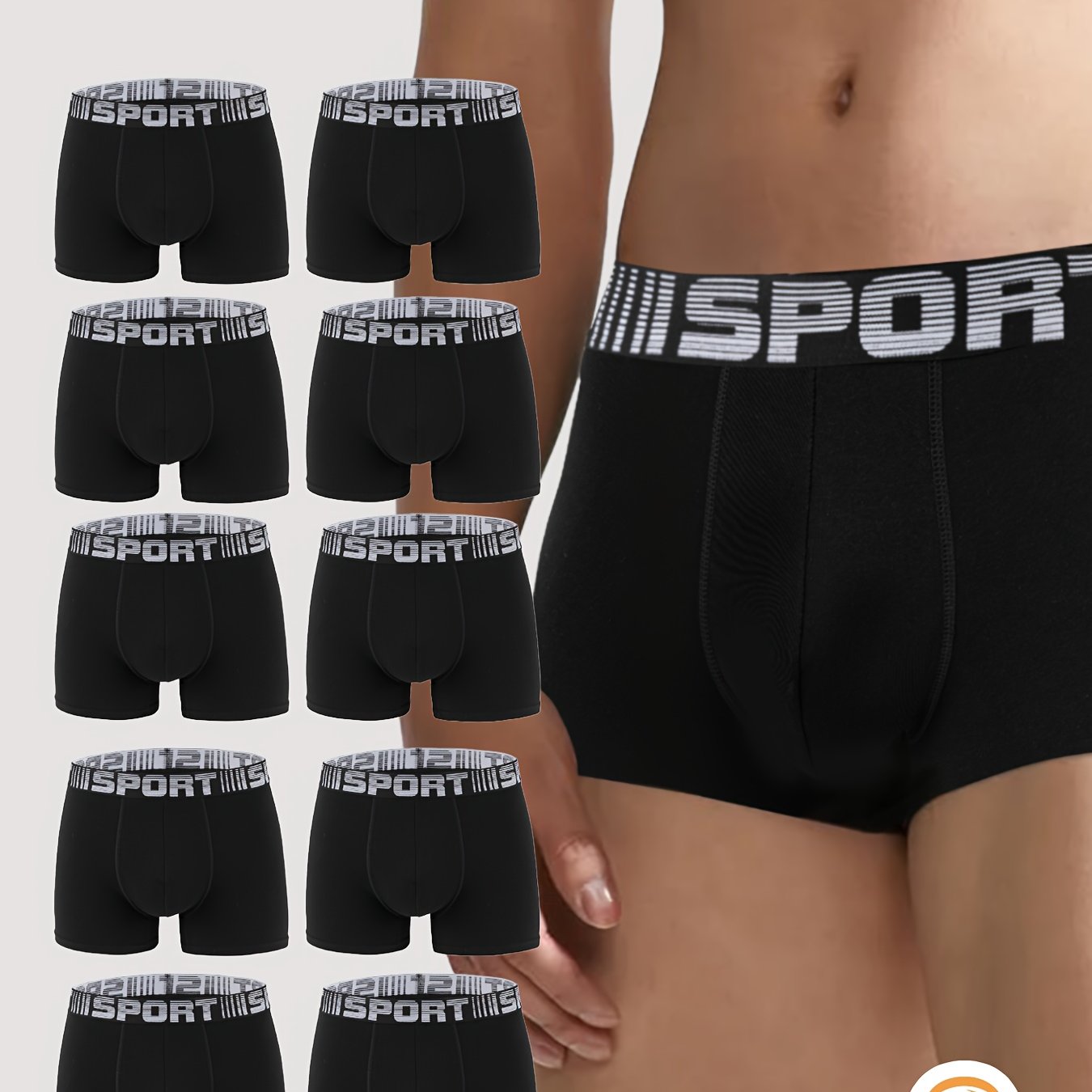 Men's cotton boxer shorts in mixed colors, available in packs of five or ten.