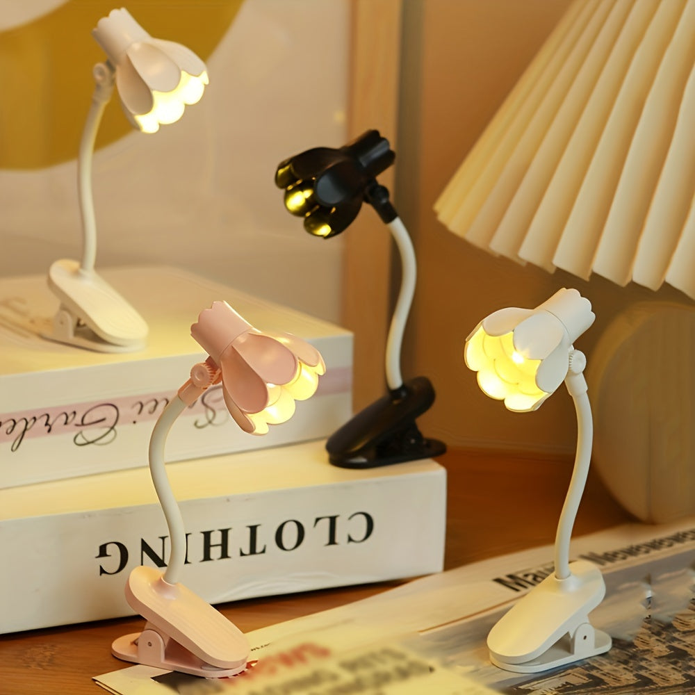 Portable Creative Flower Shaped Clip-on Book Light with Adjustable Arm and LED Mini Lamp, Ideal for Reading and Desktop Decoration. Comes with Battery.