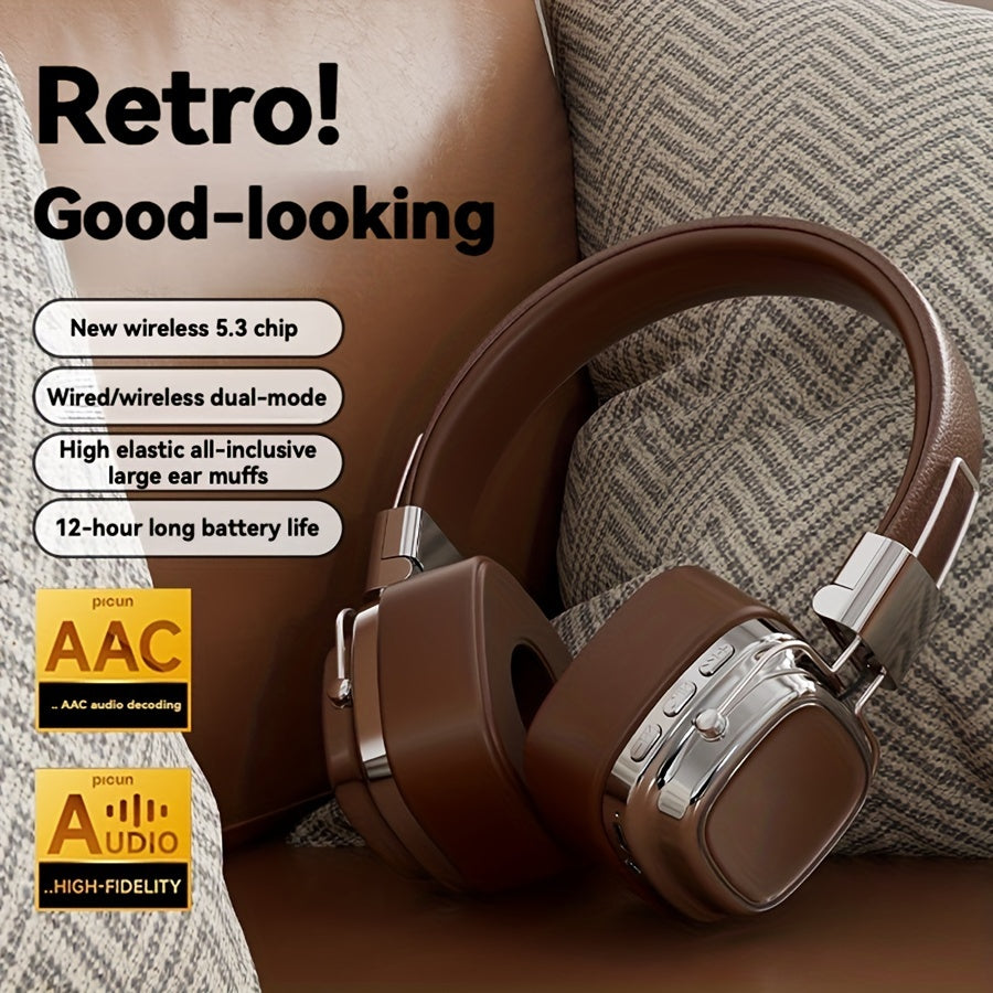 Vintage-inspired over-ear wireless headset with wireless 5.3 chip, perfect for gamers and music enthusiasts.