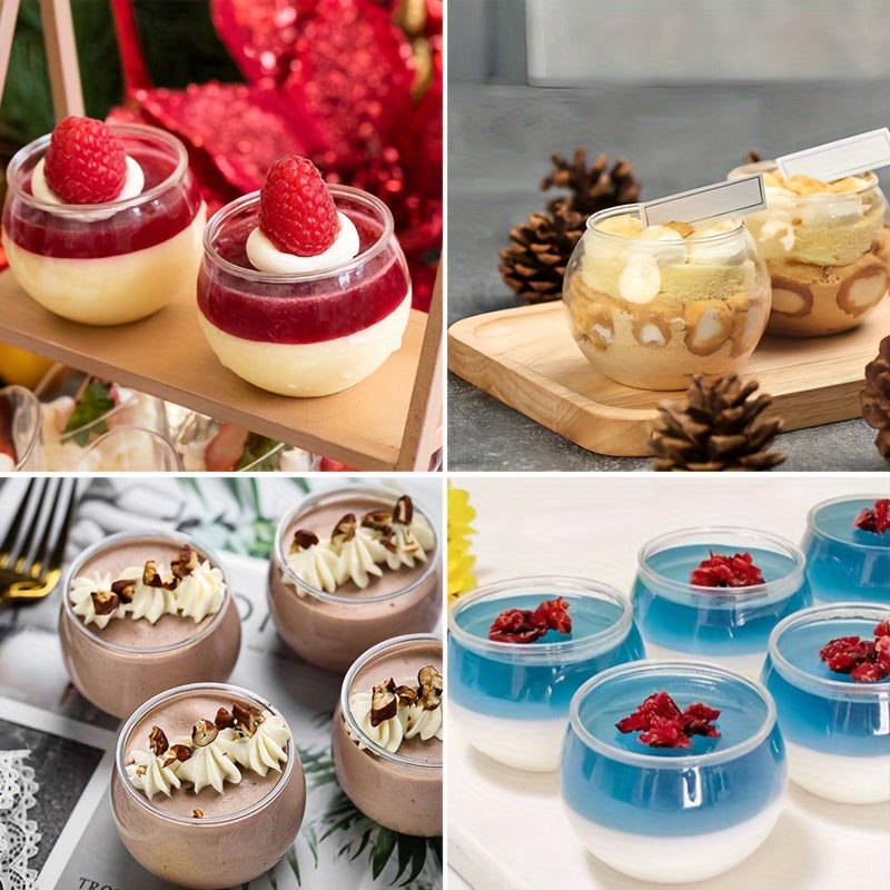 "Set of 10 Disposable Round Party Dessert Cups, 120ml - Ideal for Cake, Yogurt, Appetizers, Ice Cream, Mousse, and more. Made from PET material.