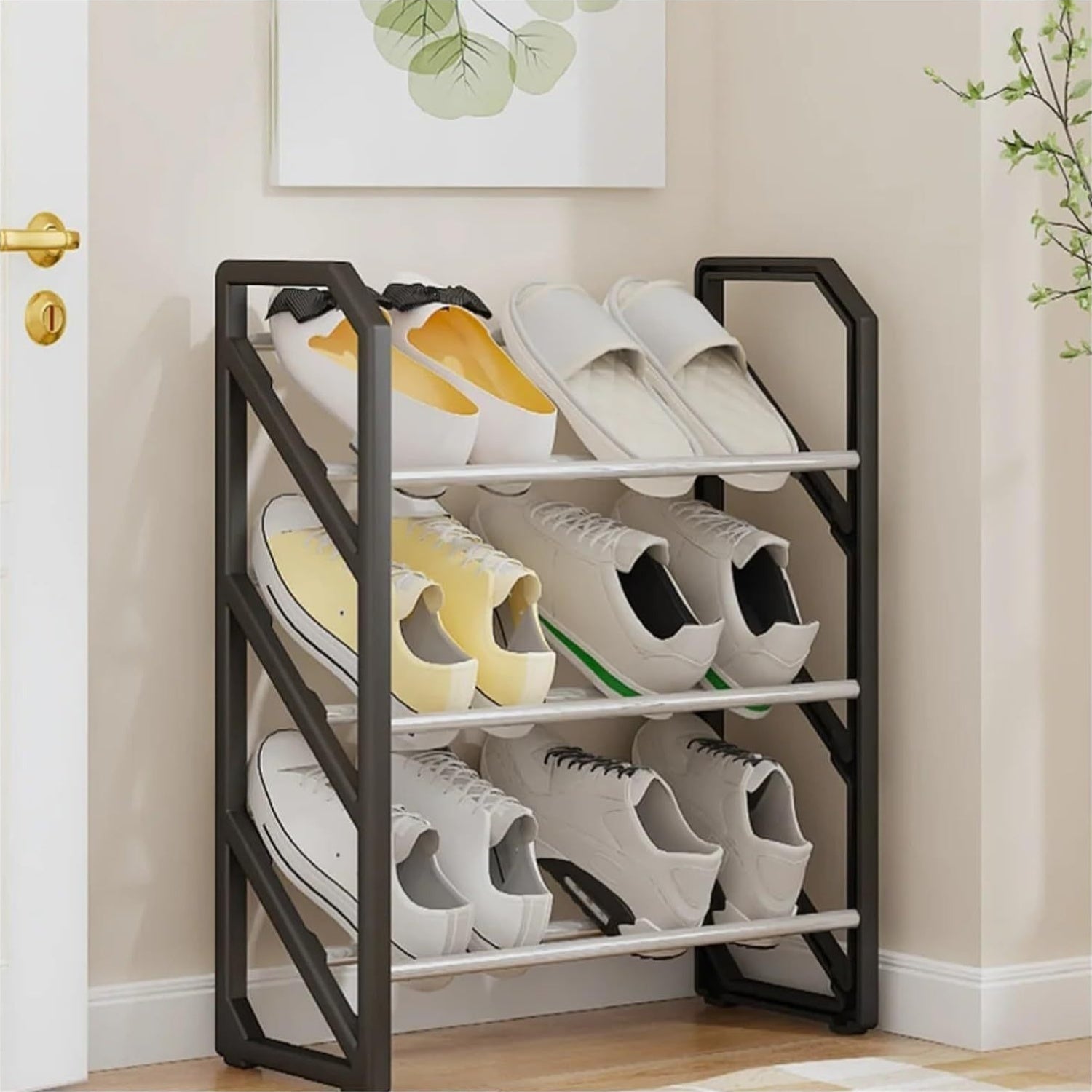 1 piece of Strong and Sturdy 3-Tier Metal and Plastic Shoe Rack, Stackable Shoe Organizer for Saving Space in Entryway, Garage, and Hallway, Versatile for Different Rooms