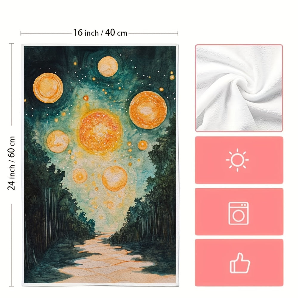 2 sets of luxurious kitchen towels featuring Signalis Star System artwork. These highly absorbent and machine washable dish hand towels measure 40.64x60.96 cm, making them perfect for holiday decor and everyday use. Elevate your kitchen with these