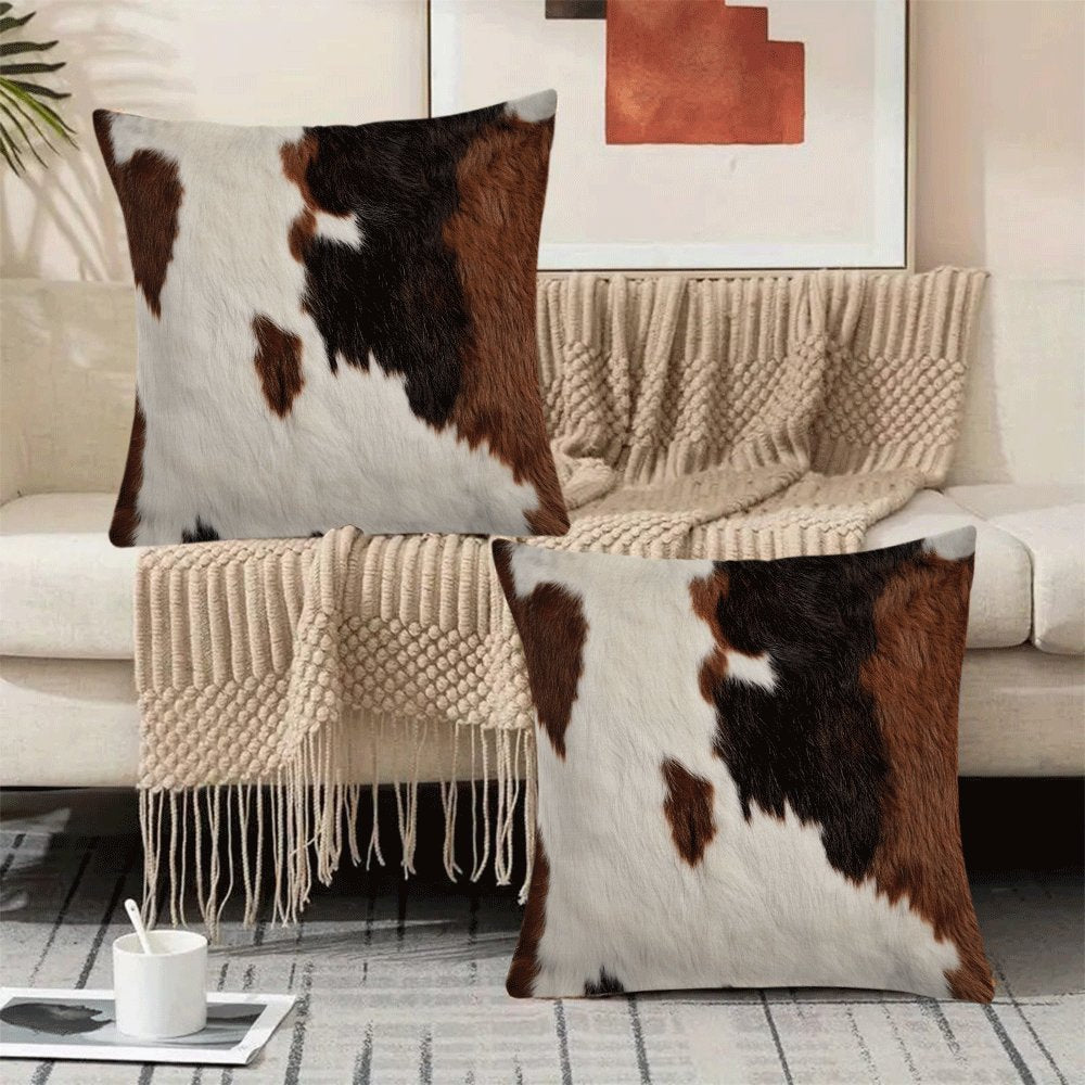 Set of 2 Modern Farmhouse Cowhide Print Pillow Covers, 45.72x45.72 cm, Made from Flannel Fabric, Easy to Clean in the Washing Machine, Stylish Decorative Throw Pillow Cases with Zipper Closure for Sofa and Bedroom, Provides Comfort All Year Round