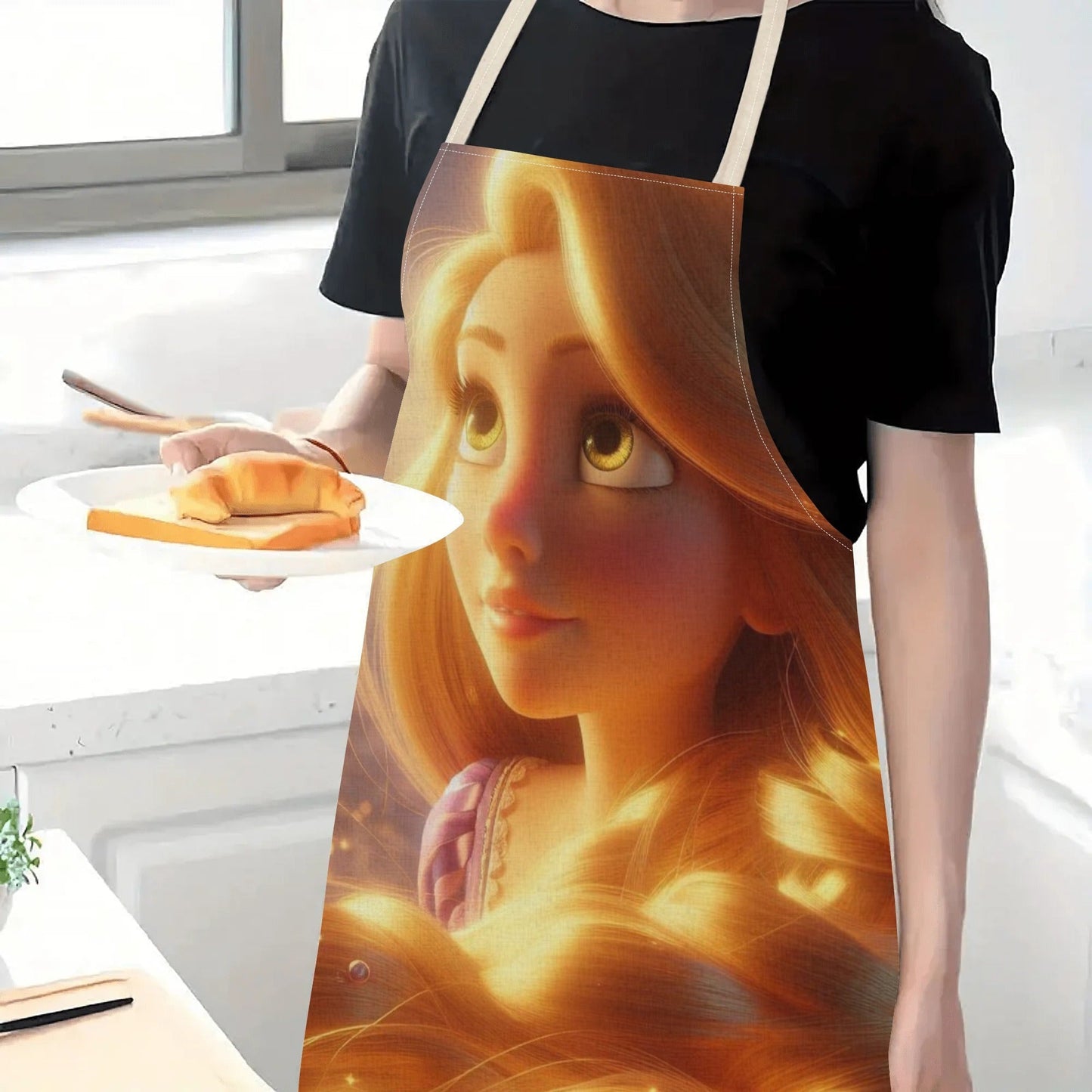 Waterproof apron featuring Disney's Elsa - iconic cartoon princess design, made from long-lasting polyester, perfect for use at home or in restaurants, cafes, and supermarkets.