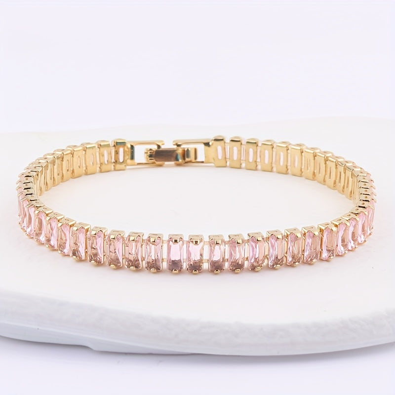 Elegant Women's Bracelet Decorated by Hand with Colorful Synthetic Zirconia, Copper and Golden Plating