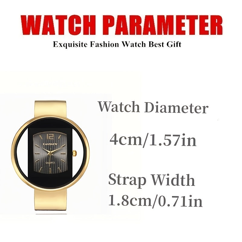 Women's fashion quartz bracelet watch with large golden dial, alloy band and case - non-