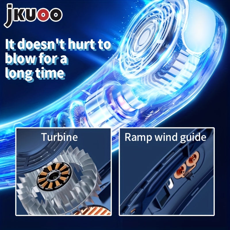 Introducing the JKUOO 2025 Neck Fan – Now with Upgraded USB Rechargeable Technology! This portable personal cooling device features a built-in lithium battery for unmatched convenience. Enjoy quiet operation with 5-speed adjustment options and LED lights