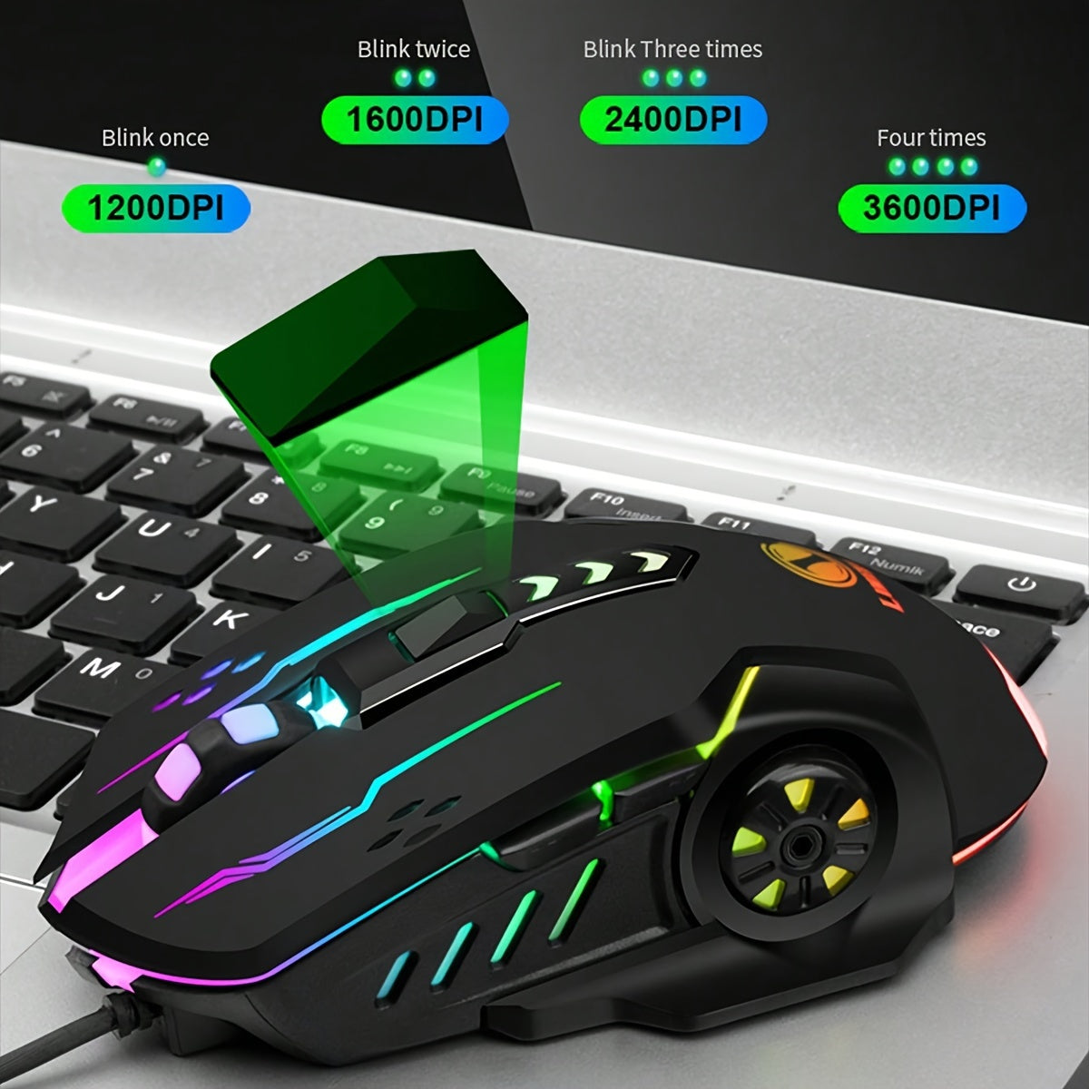 V7 Mechanical Gaming Luminous Wired Mouse for Laptop or Desktop Computer, ideal for E-Sports gaming and office use.