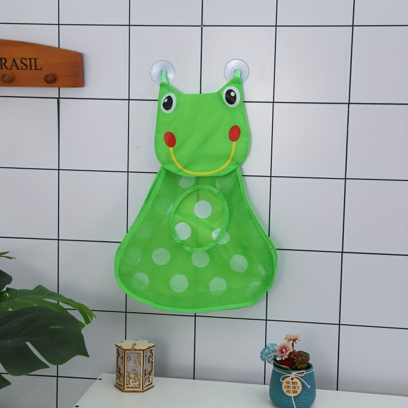 Mesh Net Toy Storage Bag with Suction Cups for Kids Bath Time, featuring Cute Duck and Frog Designs. Ideal as Bath Game Bag and Bathroom Organizer. Perfect for Christmas, Halloween, Thanksgiving, or Easter Gift.