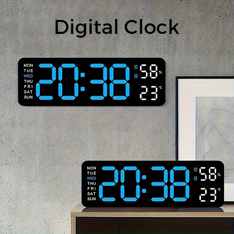 LED digital clock with temperature, humidity display - silent, multi-functional wall/table clock for home or office décor.