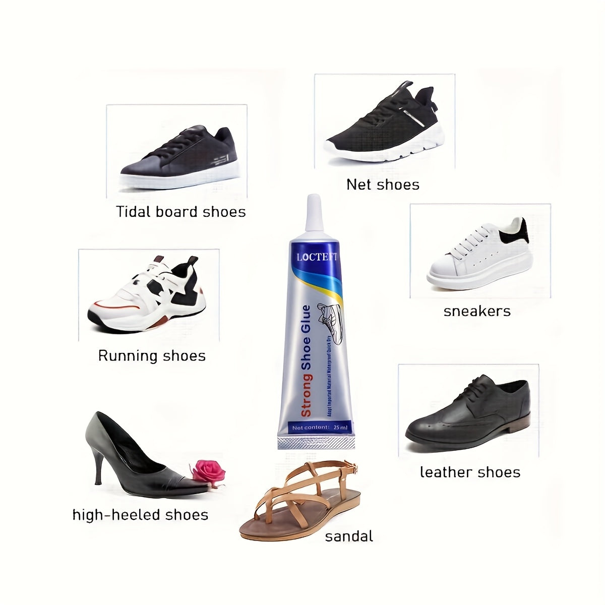 25ml Shoe Repair Glue, a strong, waterproof adhesive for repairing leather and sports shoes.